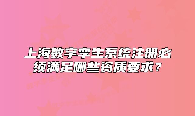 上海数字孪生系统注册必须满足哪些资质要求?