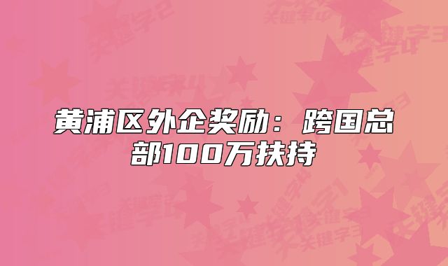 黄浦区外企奖励:跨国总部100万扶持