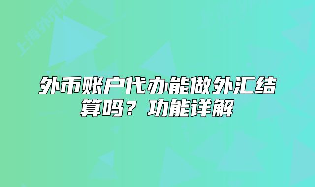 外币账户代办能做外汇结算吗？功能详解