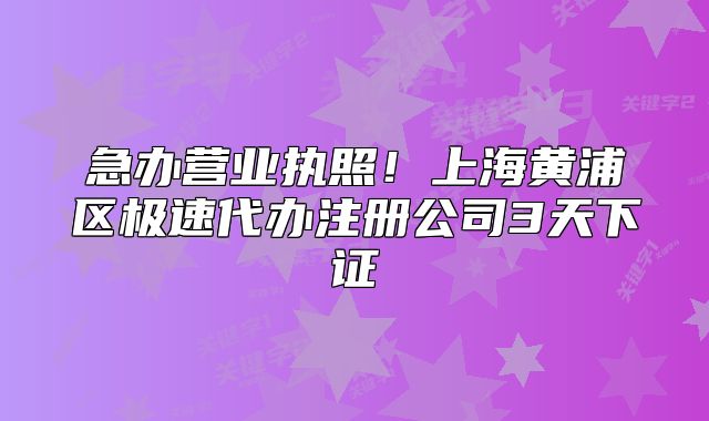 急办营业执照!上海黄浦区极速代办注册公司3天下证
