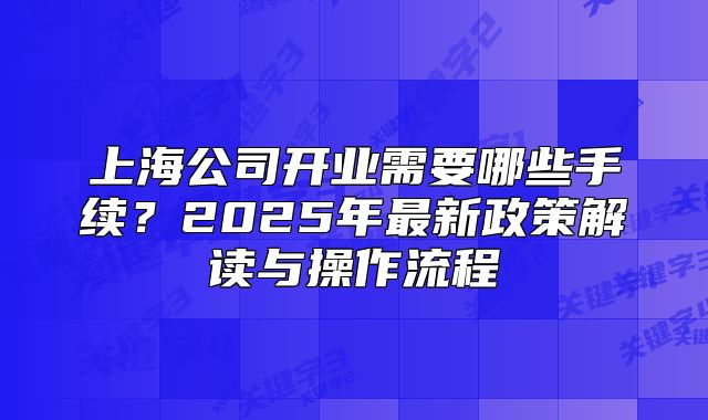 上海公司开业需要哪些手续?2025年最新政策解读与操作流程