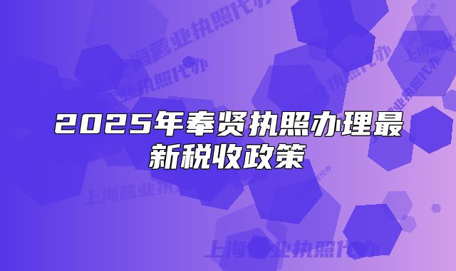 2025年奉贤执照办理最新税收政策