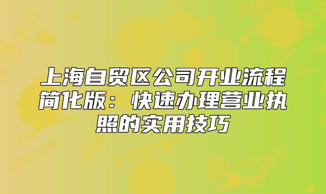 上海自贸区公司开业流程简化版：快速办理营业执照的实用技巧