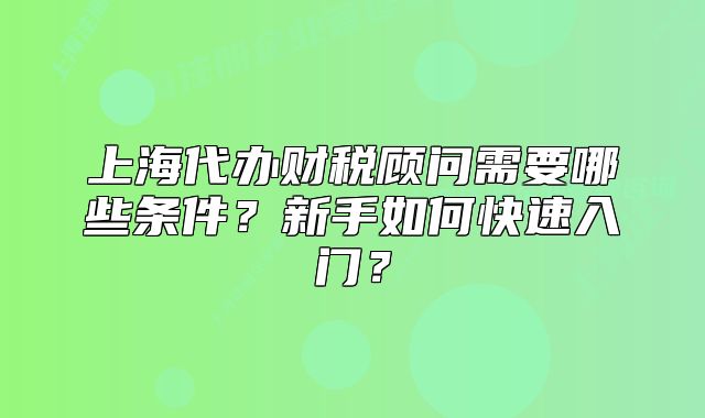 上海代办财税顾问需要哪些条件?新手如何快速入门?