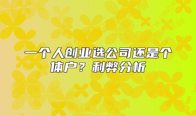 一个人创业选公司还是个体户?利弊分析