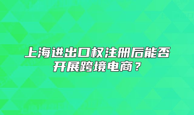 上海进出口权注册后能否开展跨境电商?