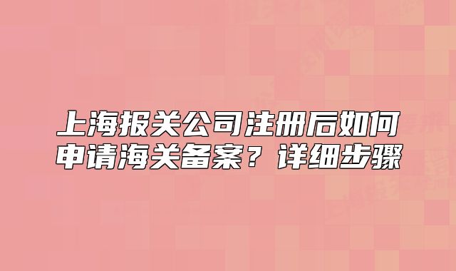 上海报关公司注册后如何申请海关备案？详细步骤