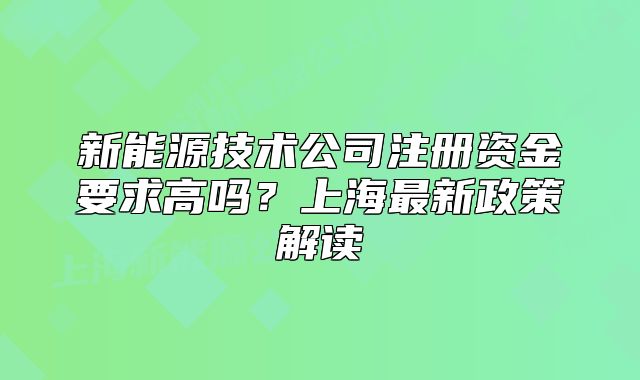 新能源技术公司注册资金要求高吗?上海最新政策解读