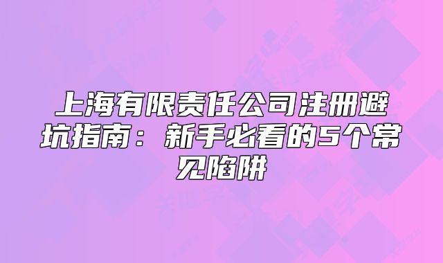上海有限责任公司注册避坑指南：新手必看的5个常见陷阱