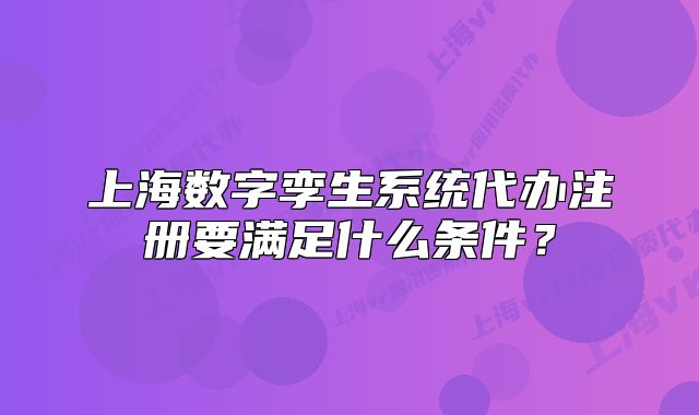 上海数字孪生系统代办注册要满足什么条件？