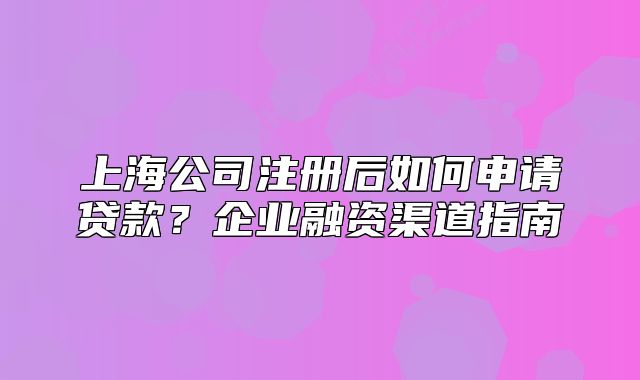 上海公司注册后如何申请贷款？企业融资渠道指南