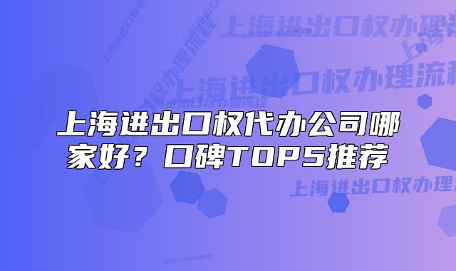 上海进出口权代办公司哪家好?口碑TOP5推荐