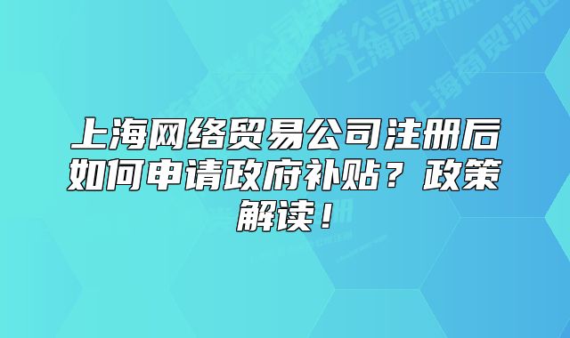 上海网络贸易公司注册后如何申请政府补贴?政策解读!