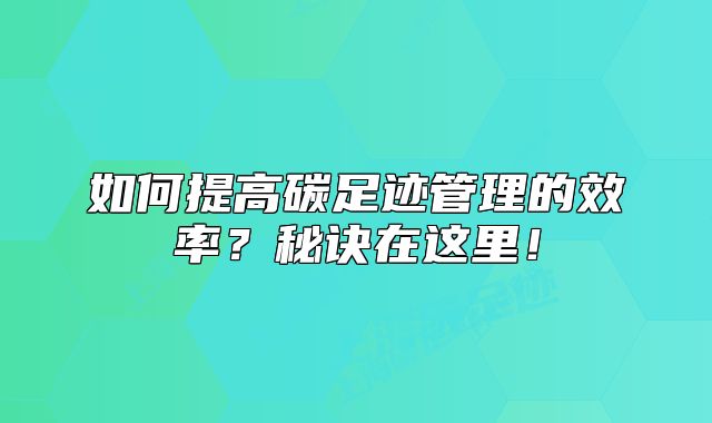 如何提高碳足迹管理的效率?秘诀在这里!
