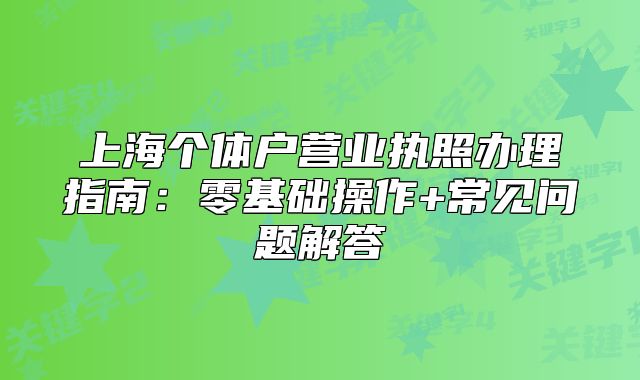 上海个体户营业执照办理指南:零基础操作+常见问题解答