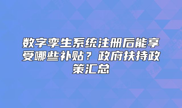 数字孪生系统注册后能享受哪些补贴?政府扶持政策汇总