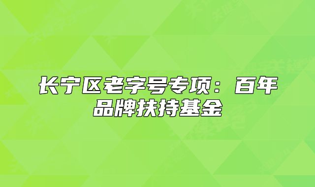 长宁区老字号专项:百年品牌扶持基金