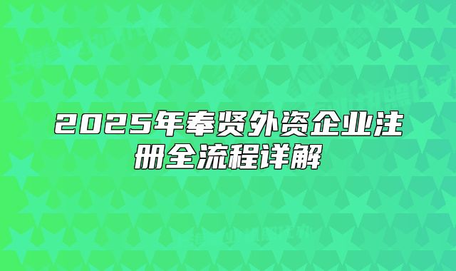 2025年奉贤外资企业注册全流程详解