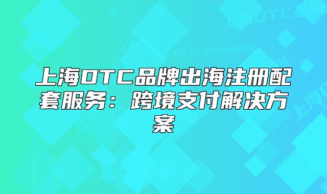 上海DTC品牌出海注册配套服务:跨境支付解决方案