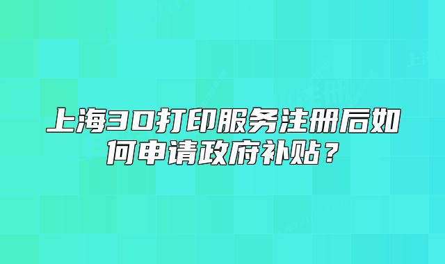 上海3D打印服务注册后如何申请政府补贴?