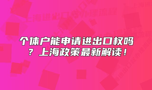 个体户能申请进出口权吗？上海政策最新解读！