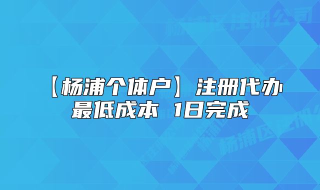 【杨浦个体户】注册代办 最低成本 1日完成