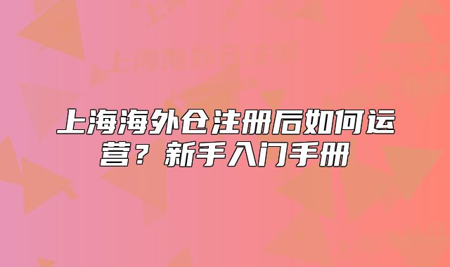 上海海外仓注册后如何运营？新手入门手册