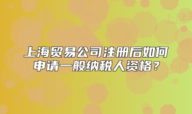 上海贸易公司注册后如何申请一般纳税人资格?