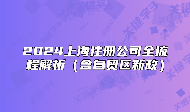 2024上海注册公司全流程解析(含自贸区新政)