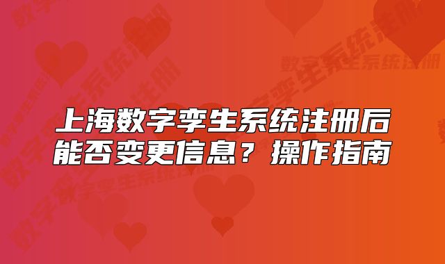 上海数字孪生系统注册后能否变更信息?操作指南