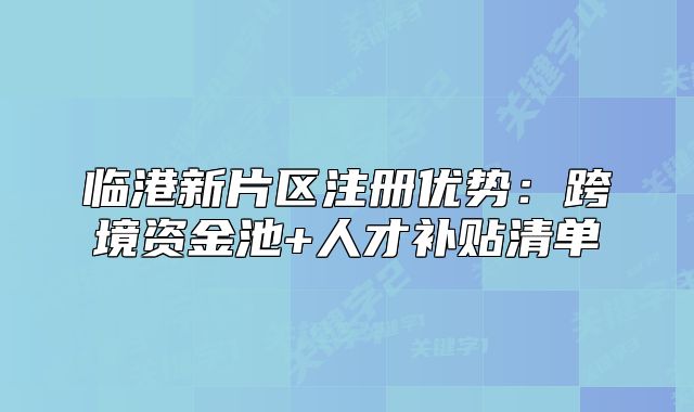 临港新片区注册优势:跨境资金池+人才补贴清单
