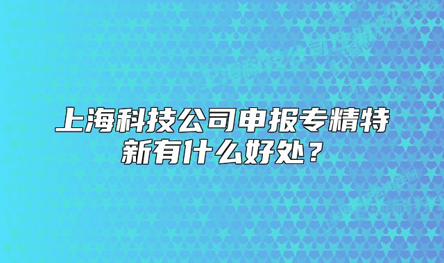上海科技公司申报专精特新有什么好处?