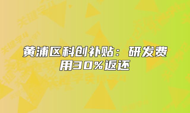 黄浦区科创补贴:研发费用30%返还