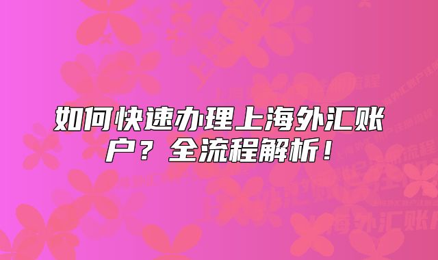 如何快速办理上海外汇账户？全流程解析！