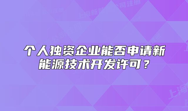 个人独资企业能否申请新能源技术开发许可?