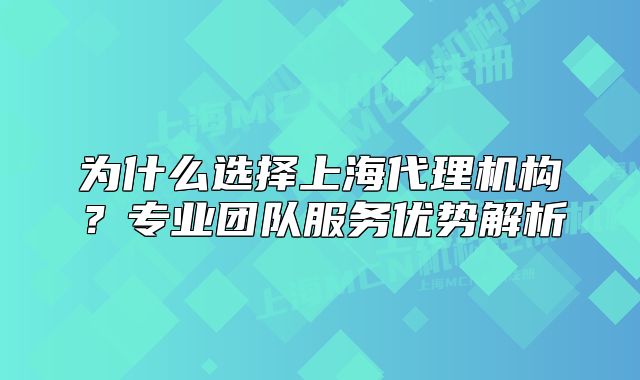 为什么选择上海代理机构？专业团队服务优势解析