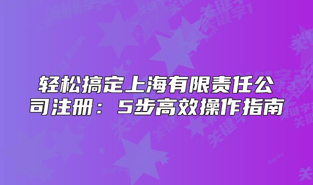 轻松搞定上海有限责任公司注册：5步高效操作指南