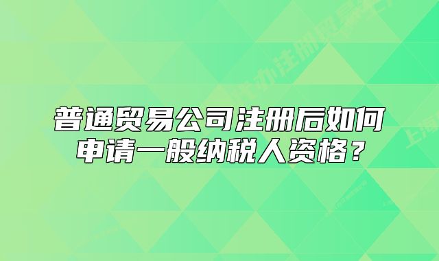 普通贸易公司注册后如何申请一般纳税人资格?