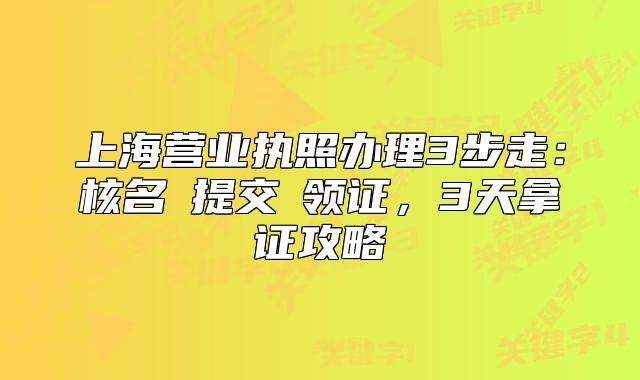 上海营业执照办理3步走：核名→提交→领证，3天拿证攻略