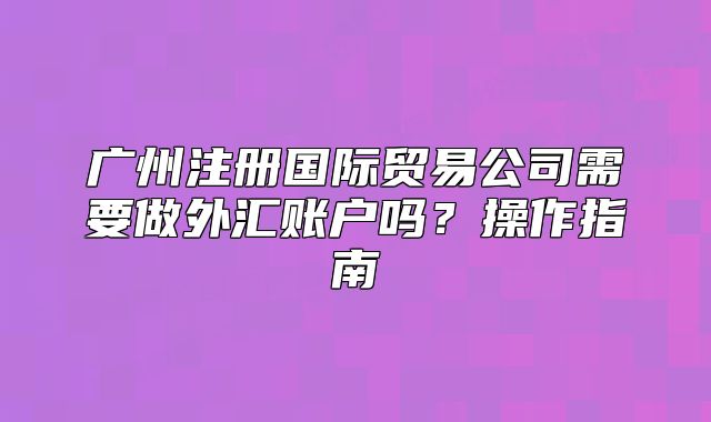 广州注册国际贸易公司需要做外汇账户吗?操作指南