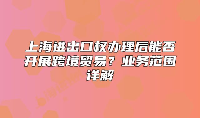 上海进出口权办理后能否开展跨境贸易？业务范围详解