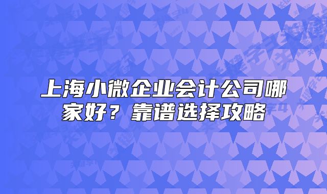 上海小微企业会计公司哪家好?靠谱选择攻略