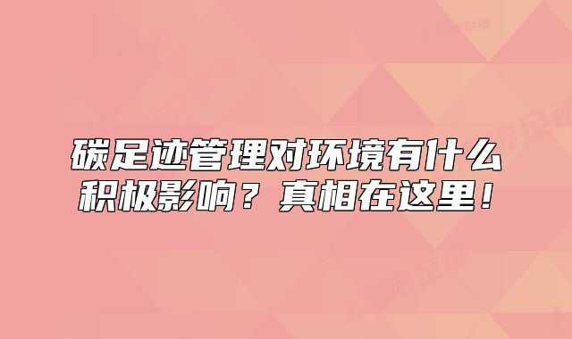碳足迹管理对环境有什么积极影响？真相在这里！