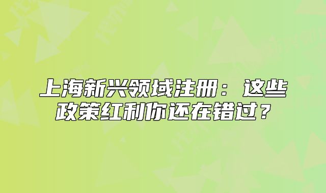 上海新兴领域注册：这些政策红利你还在错过？