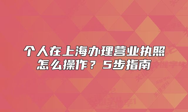 个人在上海办理营业执照怎么操作?5步指南