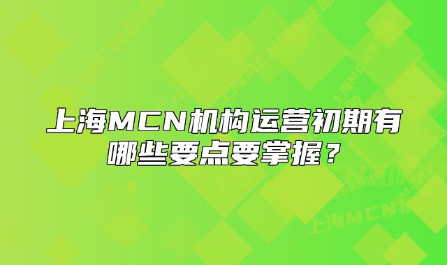 上海MCN机构运营初期有哪些要点要掌握?