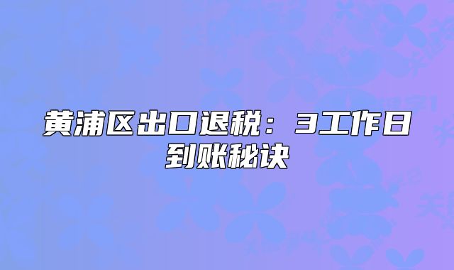 黄浦区出口退税:3工作日到账秘诀