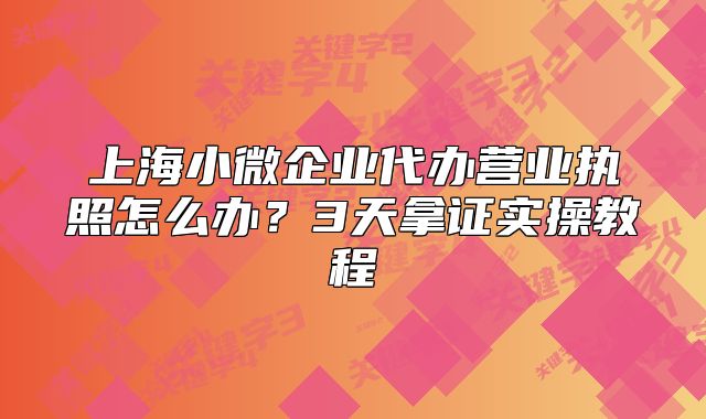 上海小微企业代办营业执照怎么办?3天拿证实操教程