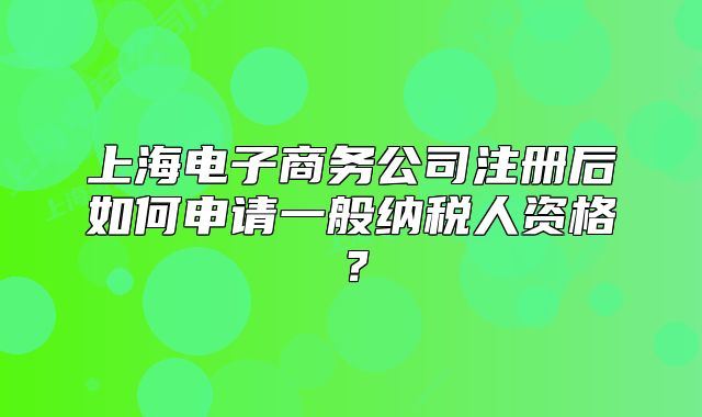 上海电子商务公司注册后如何申请一般纳税人资格?
