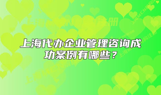 上海代办企业管理咨询成功案例有哪些？